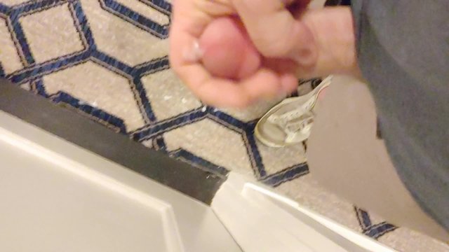 Shooting Cum in hotel hallway listening to couple fuck