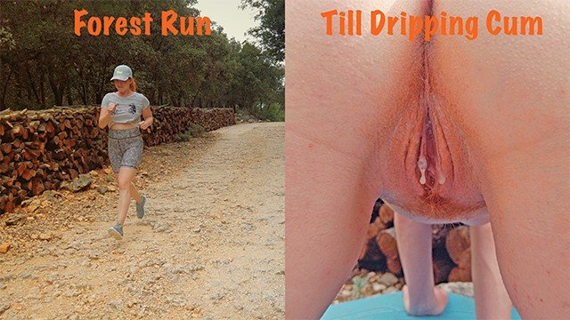 Ginger Redhead Forest Run ended in Dripping Hairy Pussy Outdoor Creampie