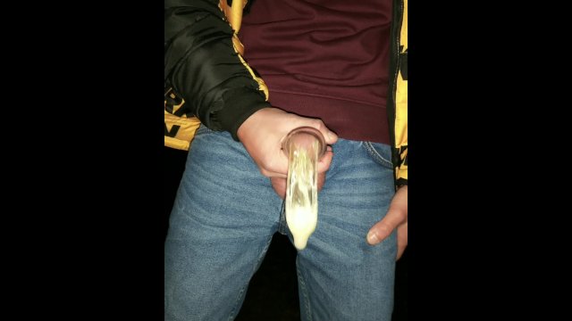 Twink fills cum filled condom even more and SWALLOWS all that cum