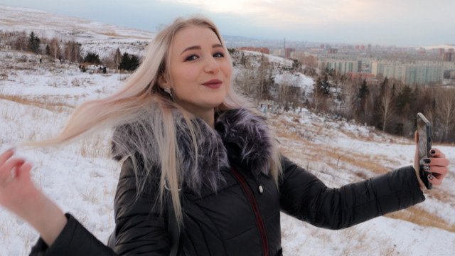 Winter Blowjob and Sex With a  Cute Girl In a Fur Coat - Swallow Cum
