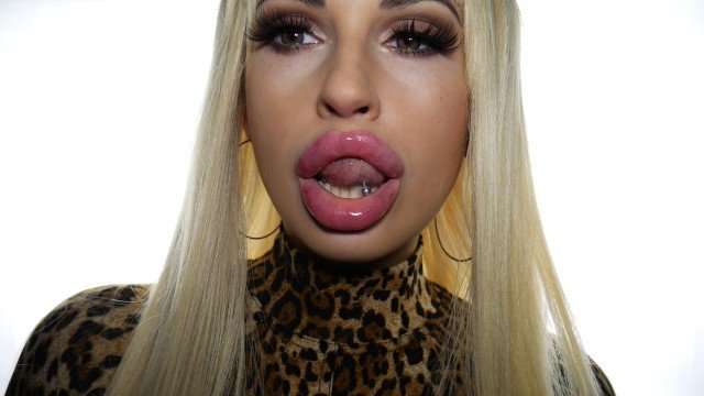 Blonde Bimbo Slut Plays With BIG Fake Swollen DSL Lips