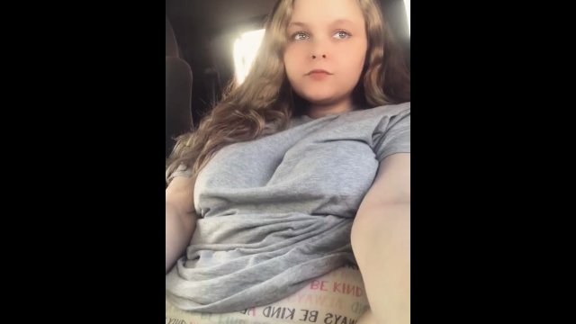 Teen rubbing pussy in car outside store