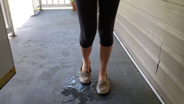Late for dinner, desperate for a pee, made to pee on the porch!