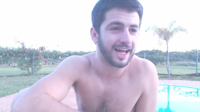 white wet boxers fine-looking young hot guy shows off at the pool