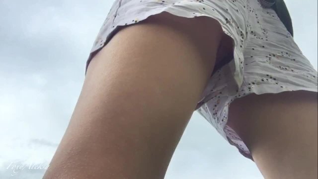  outdoor. Up skirt without panties.  Peeping.