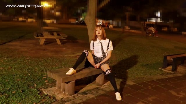 AB028 Asian beauty college take off her panties and show her cock in public - cum