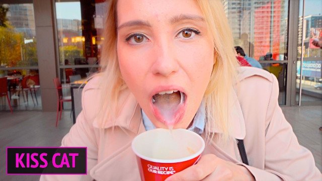Public Agent - 18 Babe Suck Dick in Toilet Wendis & Drink Coffee with Cum / Kiss Cat