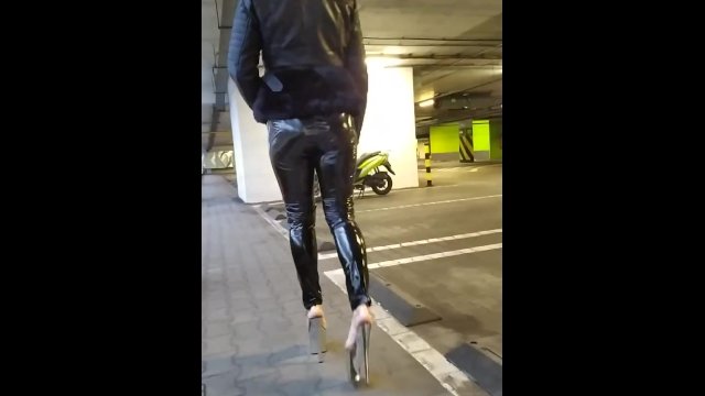 Walking in public latex leggins and high heels PMV porn music video