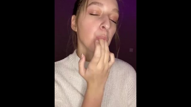 spit play. Drooling on fingers