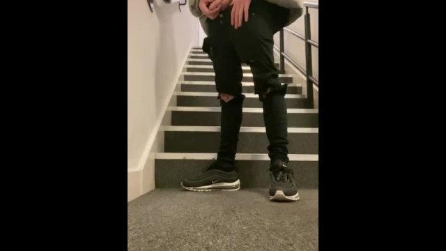 Twink desperate risky piss at mates home building