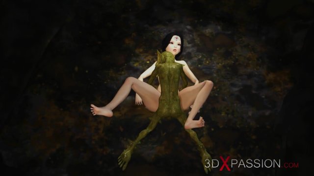 Sex in the mystical cave! Green monster Boggles fucks hard a young queen