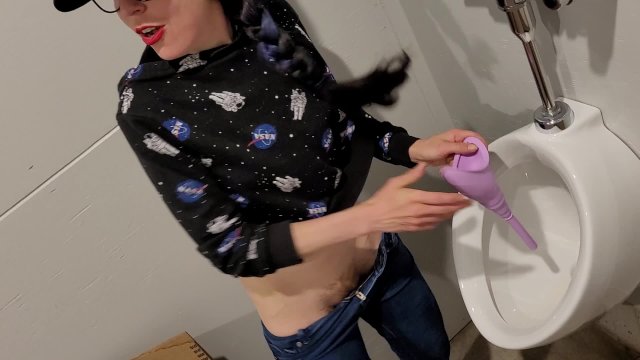 Using My Female Urination Device at The Urinal