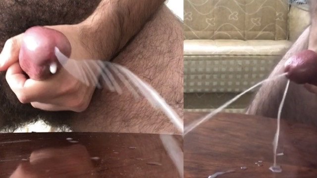 Hairy man slow motion big cumshot compilation