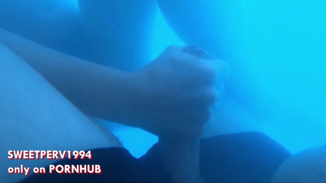 REAL STRANGER GIRL (!!) at SPA gives crazy HANDJOB underwater to BULGE flasher! Public pool cumshot