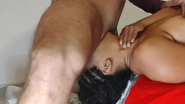 Stepdaughter deepthroat upside down with cumshot in the face and piss in the throat (Part 1)