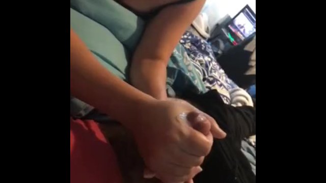 Horny Latina MILF gives handjob