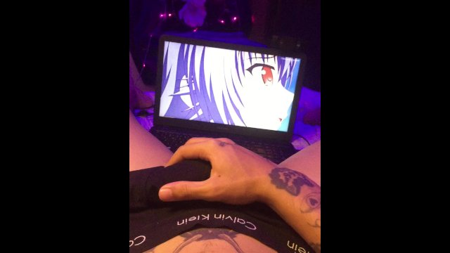 TEEN BOY WATCHES HENTAI JERK OFF MASSIVE COCK