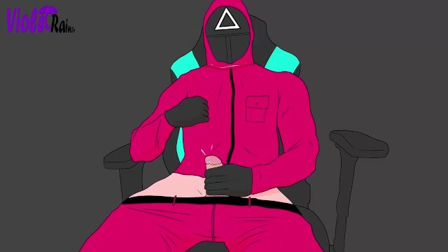 Squid Game masked man masturbates while sitting on a gamer chair - Squid game hentai porn
