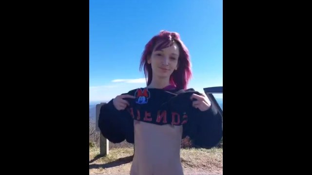 Tiny outdoor exhibitionist  flashing on a mountain peak