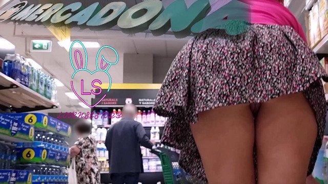 Extreme horny girl without panties in supermarket
