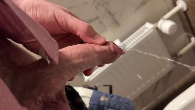 Hairy guy in suit pissing and jerking off at office toilet and cum into restroom's sink