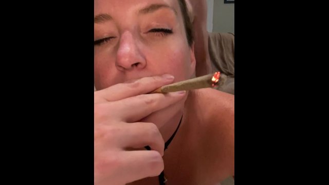 Hotwife getting railed while smoking a J, tits bouncing, cumshot on ass