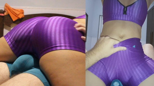 Leggings camel toe dry hump till i cum in my underwear, shiny spandex assjob/pussyjob