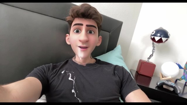 Cute Anime Cartoon Boy Guy Jerks his Cock and Cums on his Face