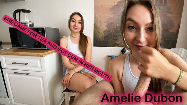 A Neighbor Came For Tea and Got Cum in Her Mouth - Amelie Dubon