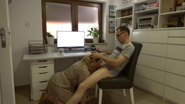 Secretary brings me coffee to my Office then rides me hard her tight pussy, cumshot on face