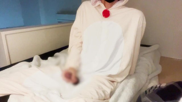 くまさんの着ぐるみでおちんちんしこしこオナニー♡　Hands-on masturbation with a penis in a stuffed bear