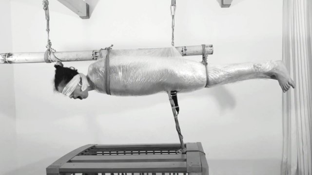 Wrapped & Trapped: CRAZY shaking orgasm in plastic wrap suspension! Bdsmlovers91