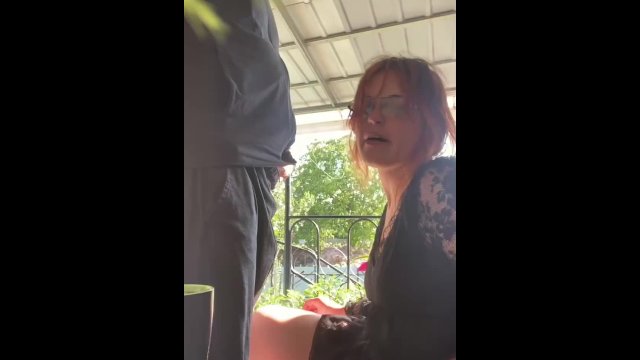 Caught by colleague while sucking on the public office terrace