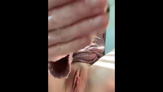 Cute 19 year old brunette playing with creamy pussy