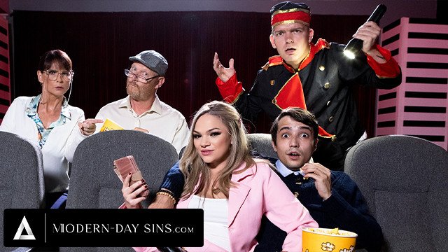 MODERN-DAY SINS - Pervy Teens Have PUBLIC SEX In Movie Theatre And GET CAUGHT! With Athena Faris