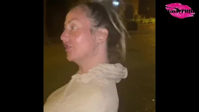 Classy takes a cum load on her face then walks around the streets with it dripping down her face