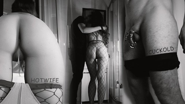 Cuckold in a chastity belt  Hotwife sex